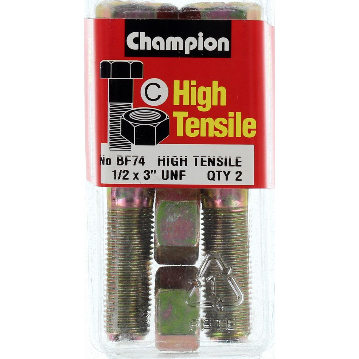 Champion Hex Nut & Bolt Set 1/2" x 3" UNF High Tensile 4Pk BF74