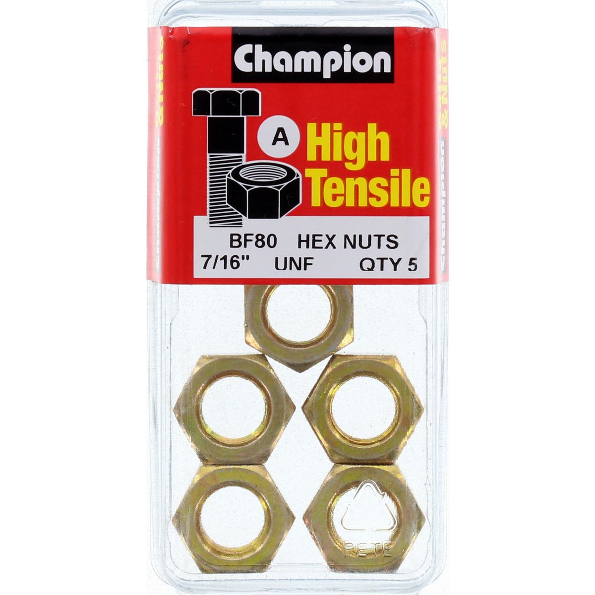Champion Hex Nut Pack Plain UNF 7/16" 5Pk BF80