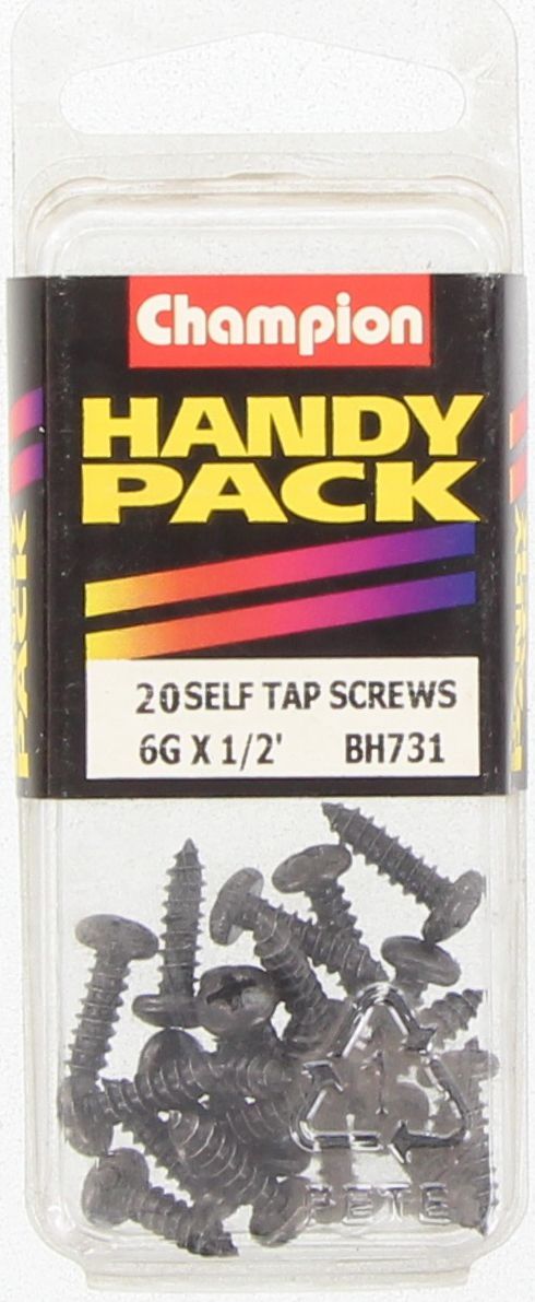 Champion Black Screw Self Tapp Panhead Phillips 3.5 x 13mm 20Pk BH731