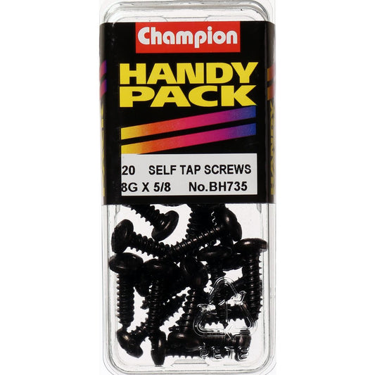 Champion Black Screw Self Tapp Panhead Phillips 4.2 x 16mm 20Pk BH735