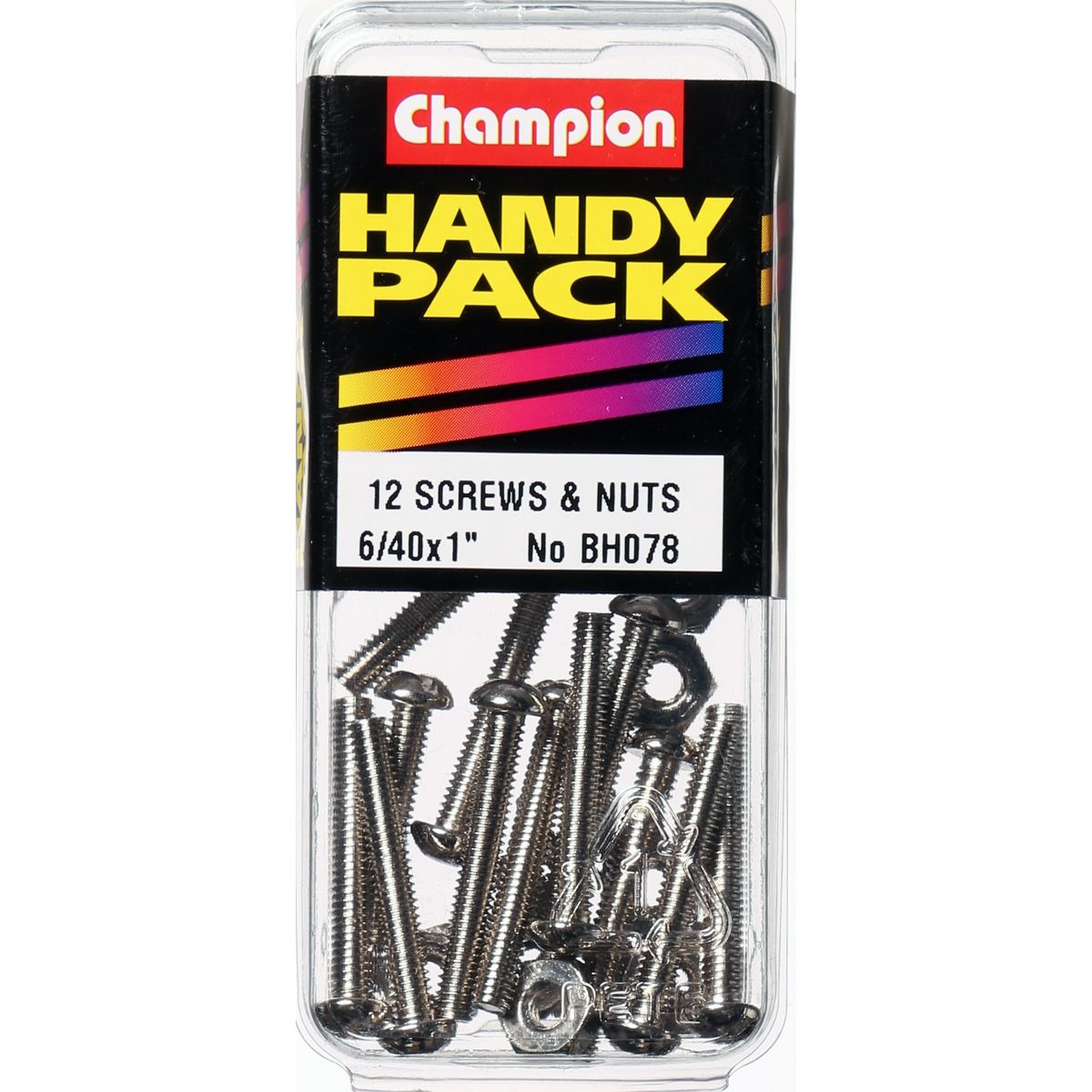 Champion Nickel Nut & Screw Slotted Panhead 6/40" x 1" 24Pk BH078