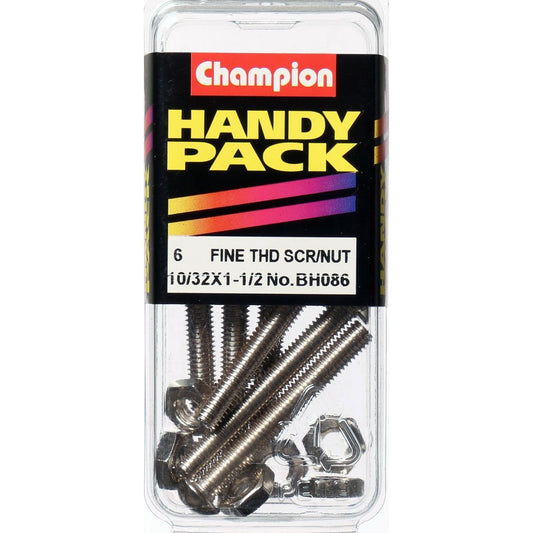 Champion Fasteners Machine Screw & Nut Pan Slot 10/32In X 1 1/2In Nickel Plated BH086
