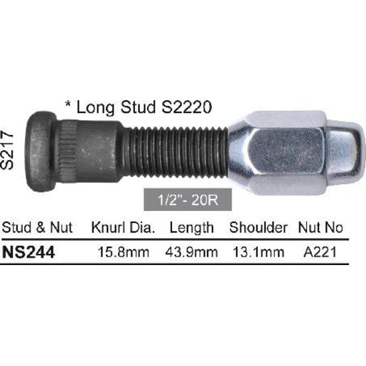 NICE Wheel Stud & Nut 1/2" 43.9mm NS217