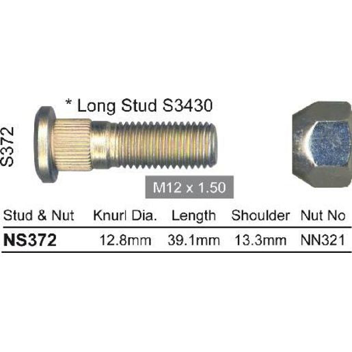 NICE Wheel Stud & Nut M12x1.50 37.9mm NS372