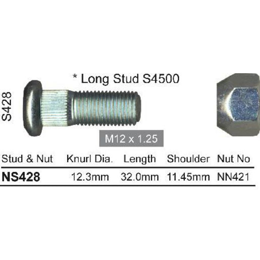 NICE Wheel Stud & Nut M12x1.25 32mm NS428