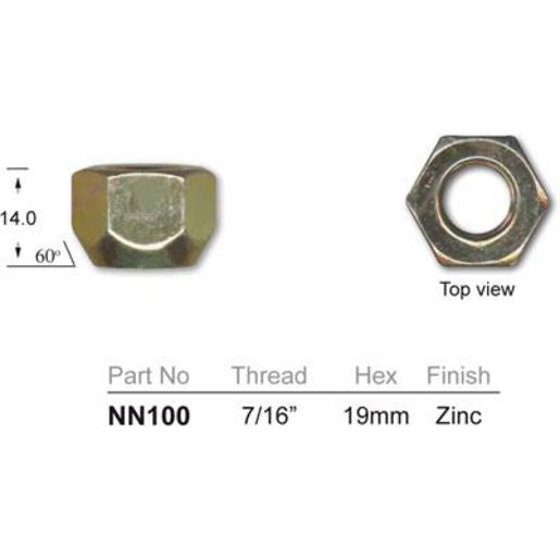 NICE Products Wheel Nut 19mm Zinc (5 Pack) NN100 5