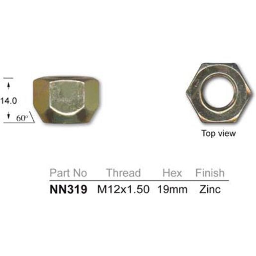 NICE Products Wheel Nut 19mm Plain (4 Pack) NN319 4