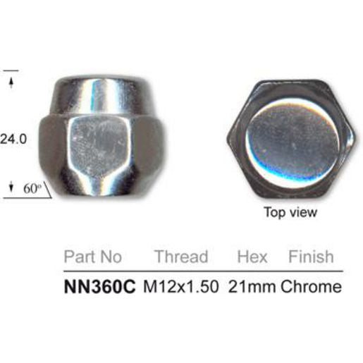 NICE Products Wheel Nut 21mm Chrome (4 Pack) NN360C 4