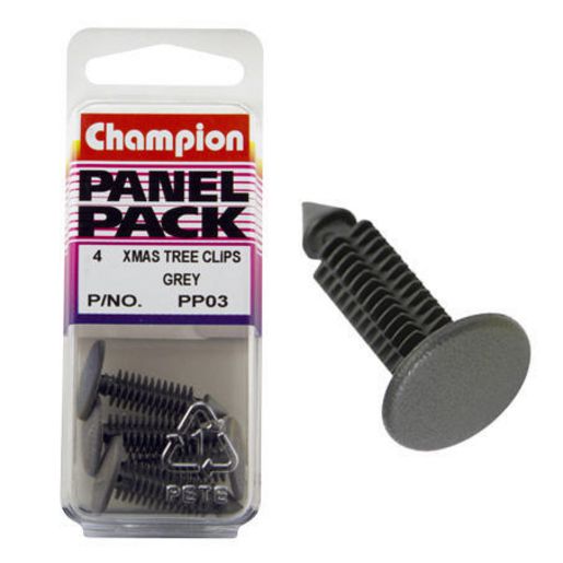 Champion Fasteners Xmas Tree Clip  Grey Len: 22mm Stem Dia: 6.8mm Head: 16mm PP03