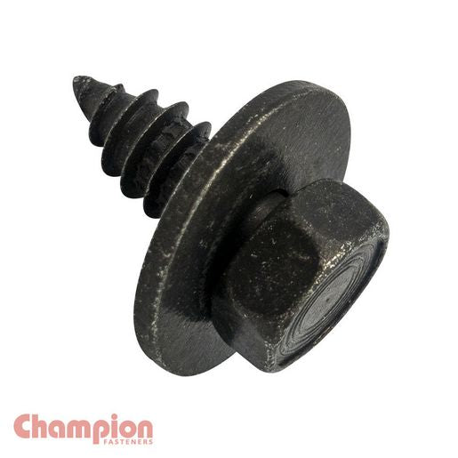 Champion Fasteners Self Tapper Screw Sems Hex Ind Flat Washer 6.3x19mm Black PP49