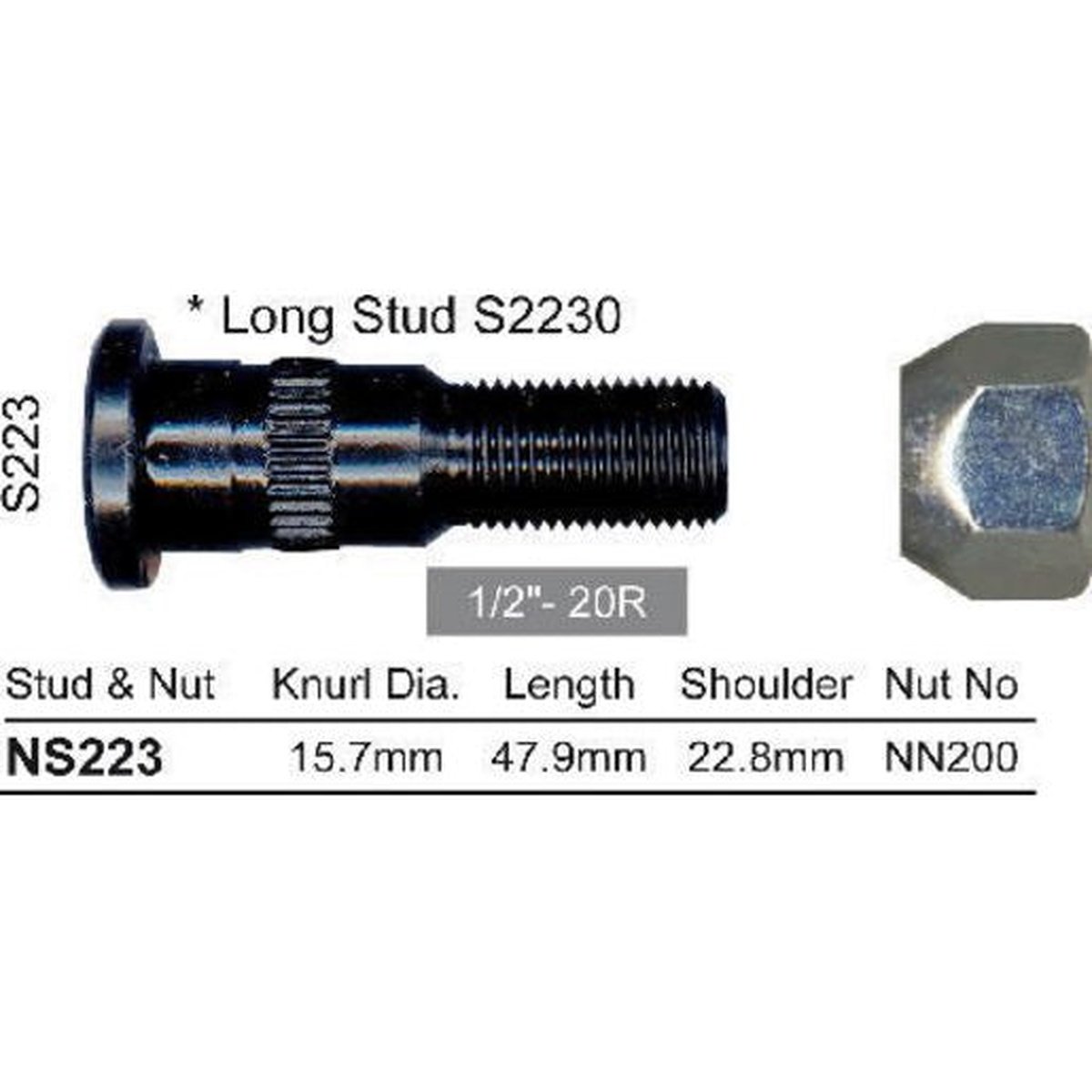 NICE Wheel Stud & Nut 1/2" 47.5mm NS223
