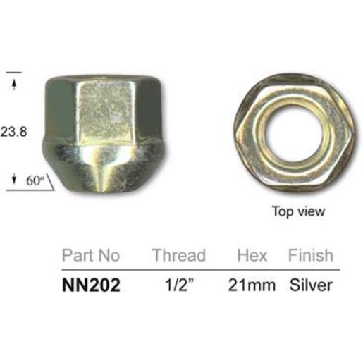 NICE Products Wheel Nut 21mm Silver (5 Pack) NN202 5
