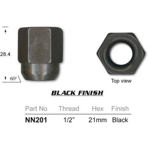NICE Wheel Nut 1/2" Black (5 Pack) NN201-5
