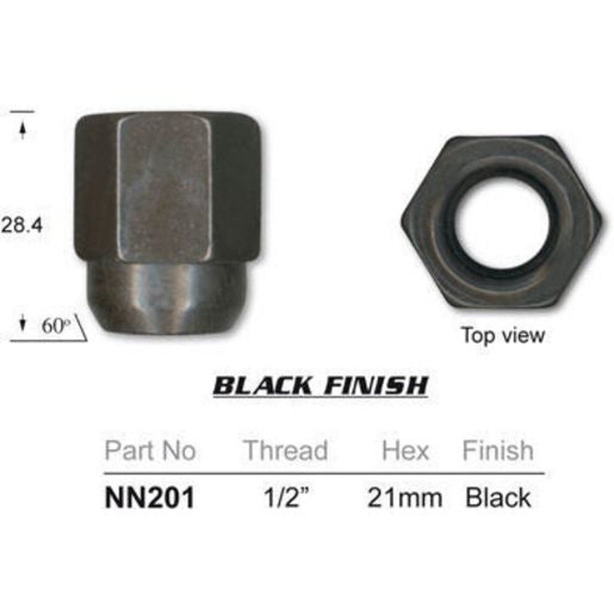 NICE Wheel Nut 1/2" Black (5 Pack) NN201-5