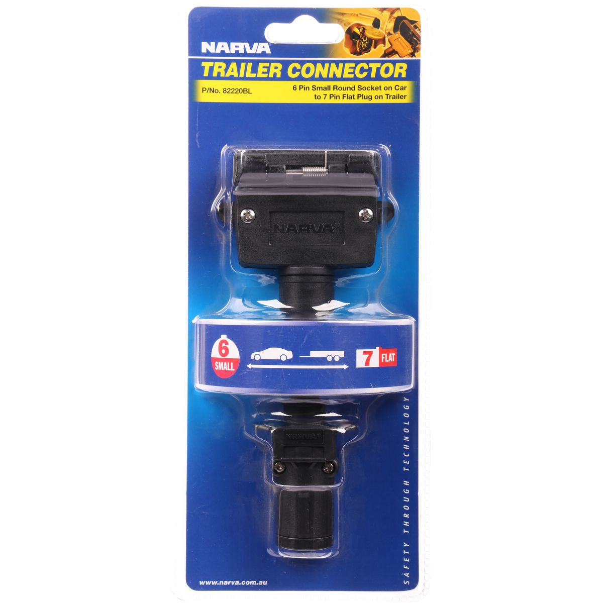 Narva Trailer Plug 6 Pin Small Round To 7 Pin Flat 82220BL