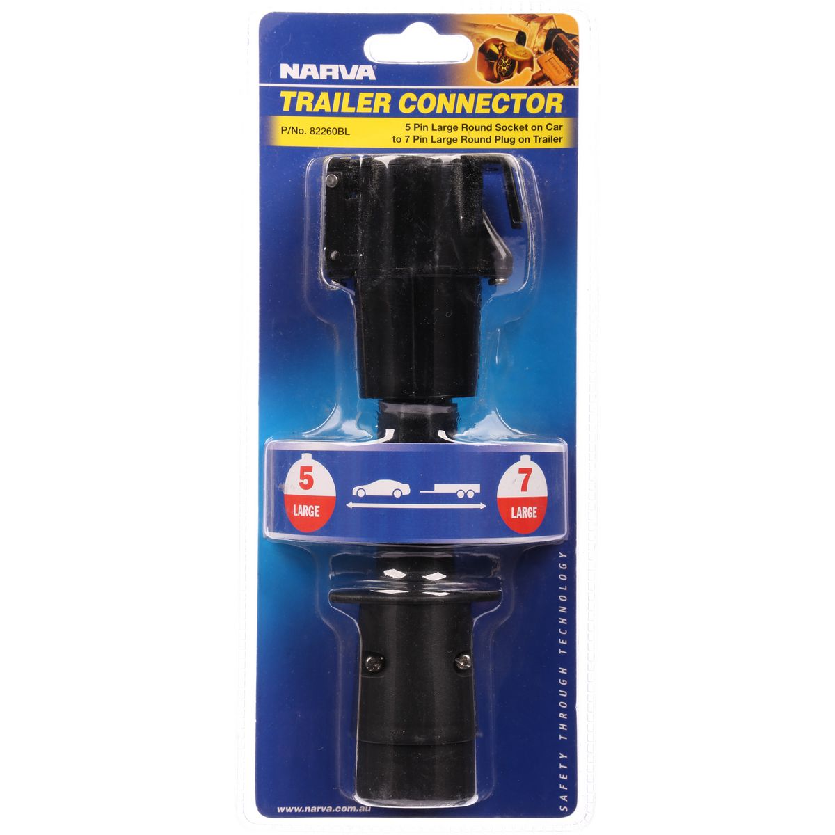 Narva 5P Large Round Car Socket to 7P Large Round Trailer Plug 82260BL