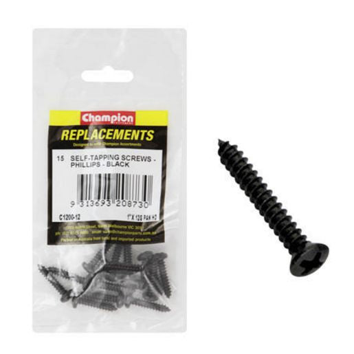 Champion Black Screw Self Tapp Panhead Phillips 5.5 x 25mm 15Pk C1200-12