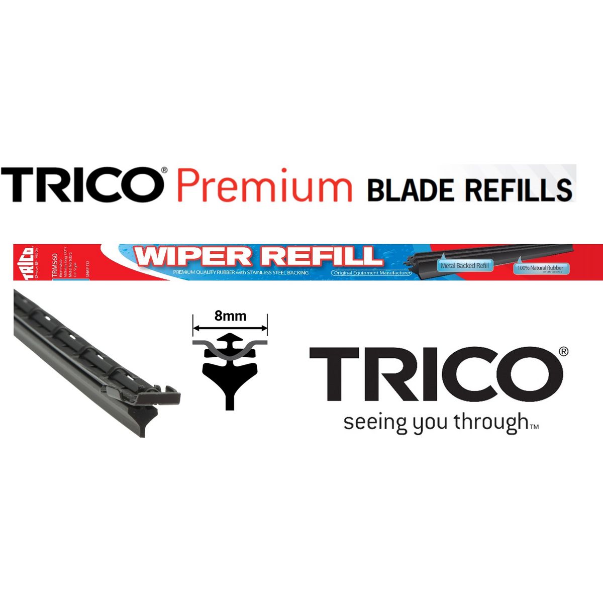 Trico Premium Wiper Refill Metal Vertabra 8mm x 560mm Pair TRM560