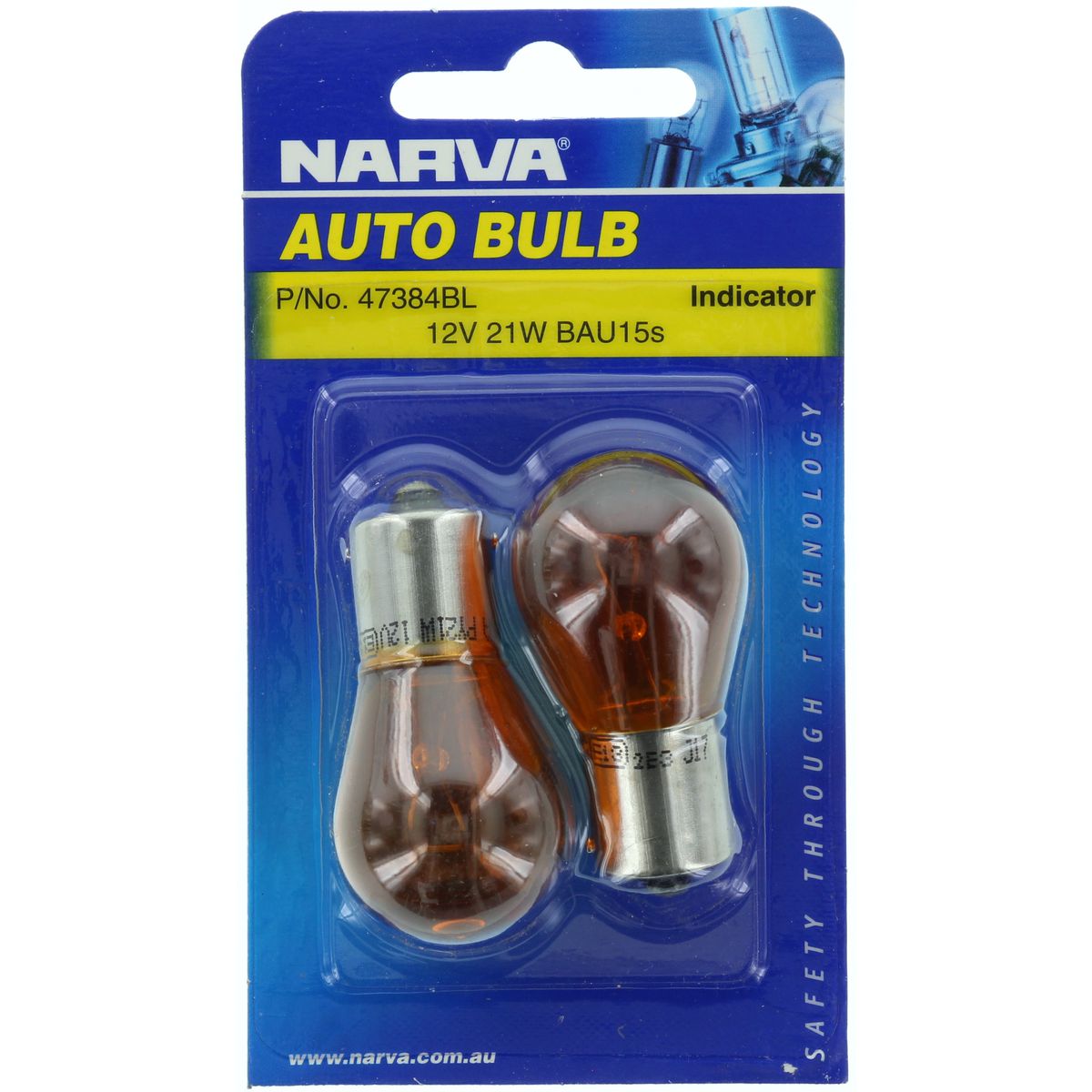Narva Globes Tail Light/Indicator 12V 21W Amber 2 Pack 47384BL