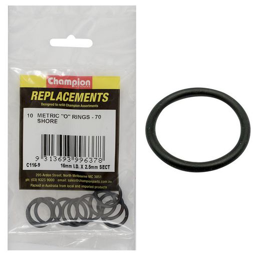 Champion Fasteners O Ring Nitrile Rubber 70 Shore 2.5mm x 16mm Refill Pack C116-9