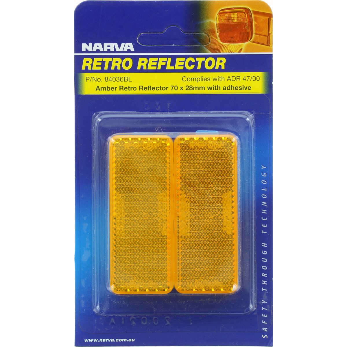 Narva Reflector 70mmx28mm Amber Self Adhesive 84036BL