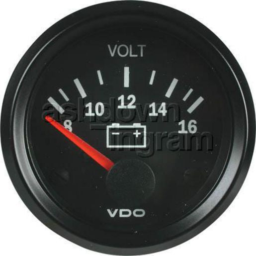 VDO Voltmeter Gauge Analogue 8-16V Range 12V 52mm Round 332010004