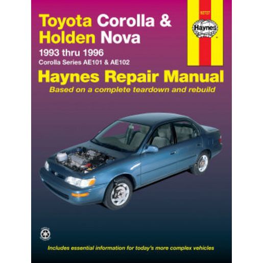 Haynes Owner's Workshop Manual - Toyota Corolla & Holden Nova 1993-1996 92727