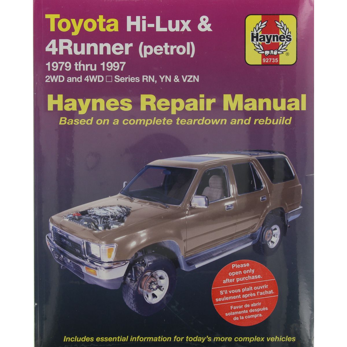 Haynes Repair Manual Suits Toyota Hi Lux 4x4 & 4x2 Petrol & Toyota Runner Petrol 79-97 92735
