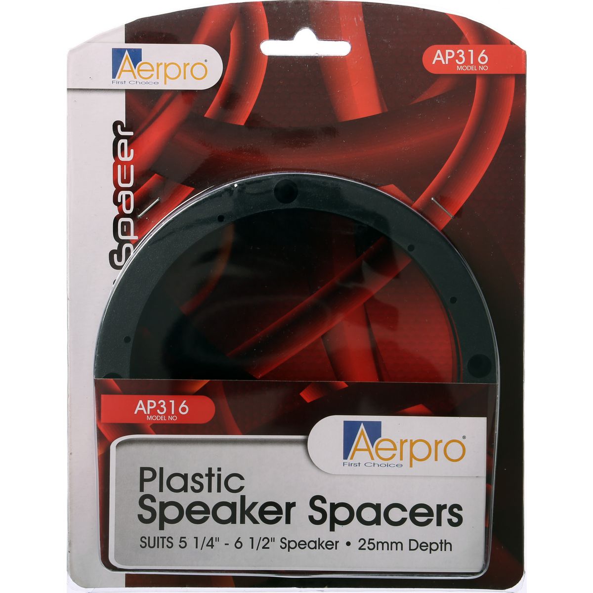 Aerpro Speaker Spacers 5.25"-6.5" Plastic Pair Black Pre-Drilled AP316