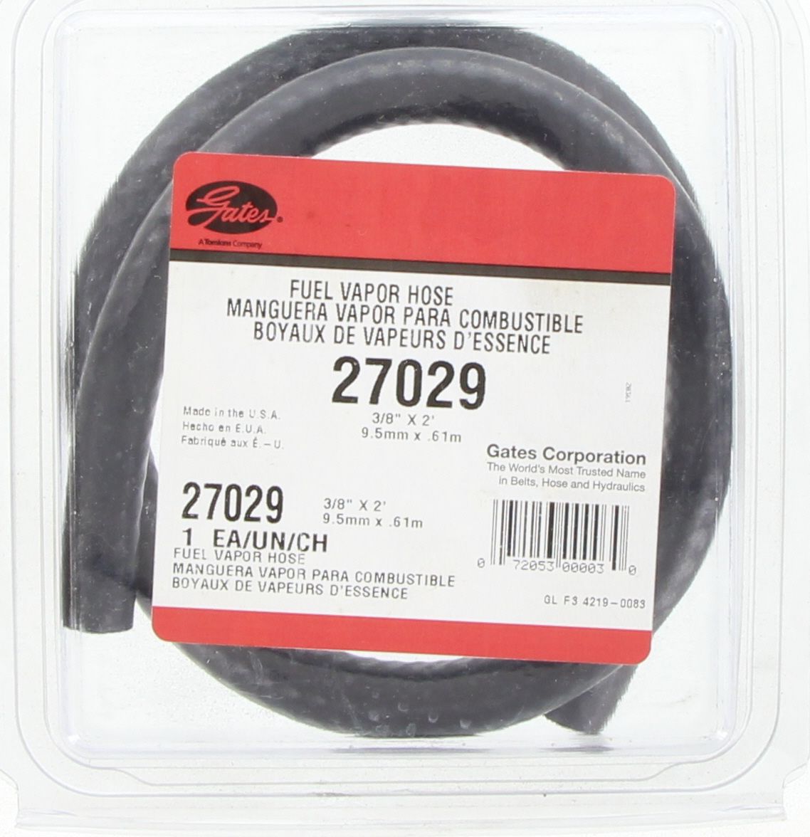 Gates Fuel Hose 3/8In X 2Ft - Id 0.375In / 9.5mm 27029