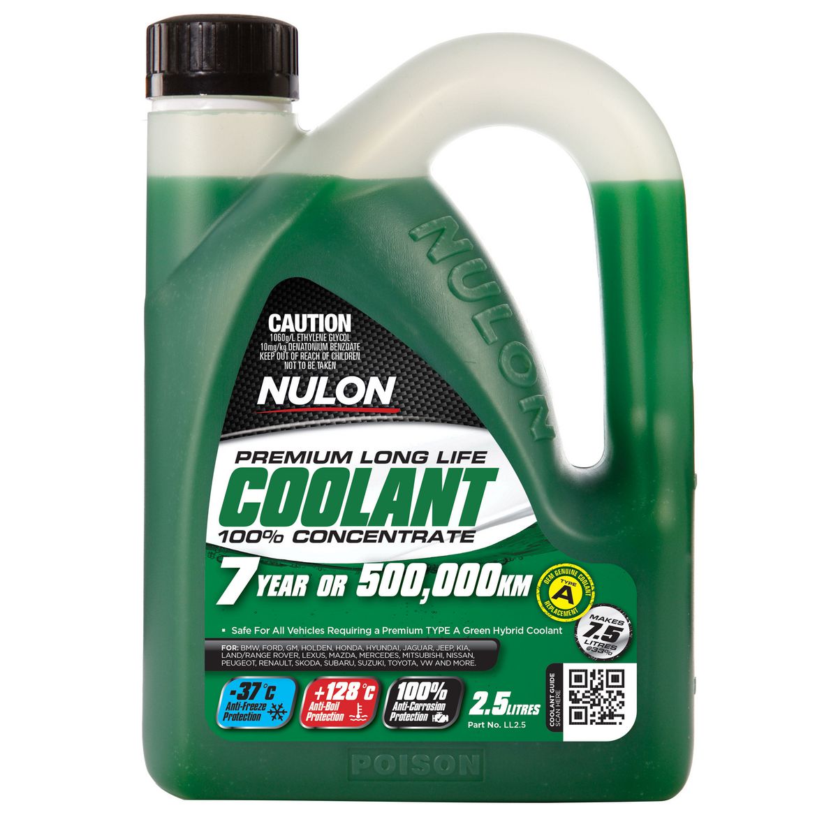 Nulon Green Premium Long Life Coolant 100% Concentrate 2.5L LL2.5