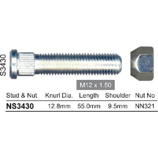 NICE Wheel Stud & Nut M12x1.50 53mm NS3430