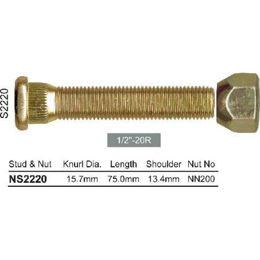 NICE Wheel Stud & Nut 1/2" 75mm NS2220