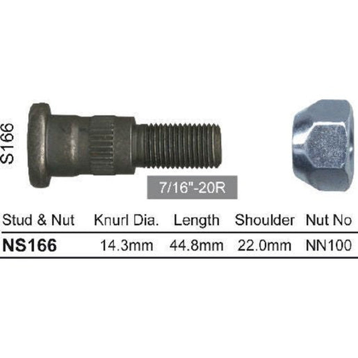 NICE Wheel Stud & Nut 7/16" 44.8mm NS166