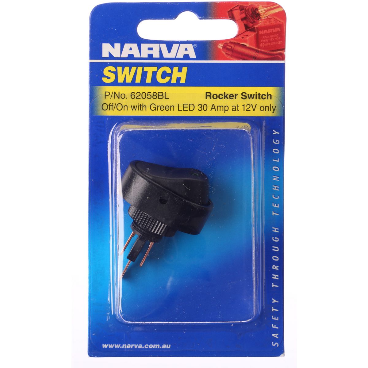 Narva Rocker Switch 30 Amp 12V Green LED 62058BL