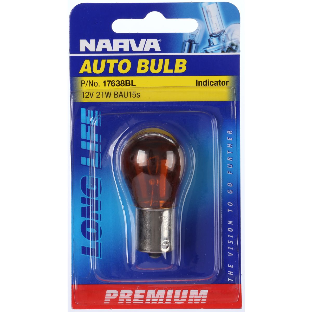 Narva Globe Premium Incandescent Amber BAU15S PY21W 12V 21W Blister Pack 17638BL