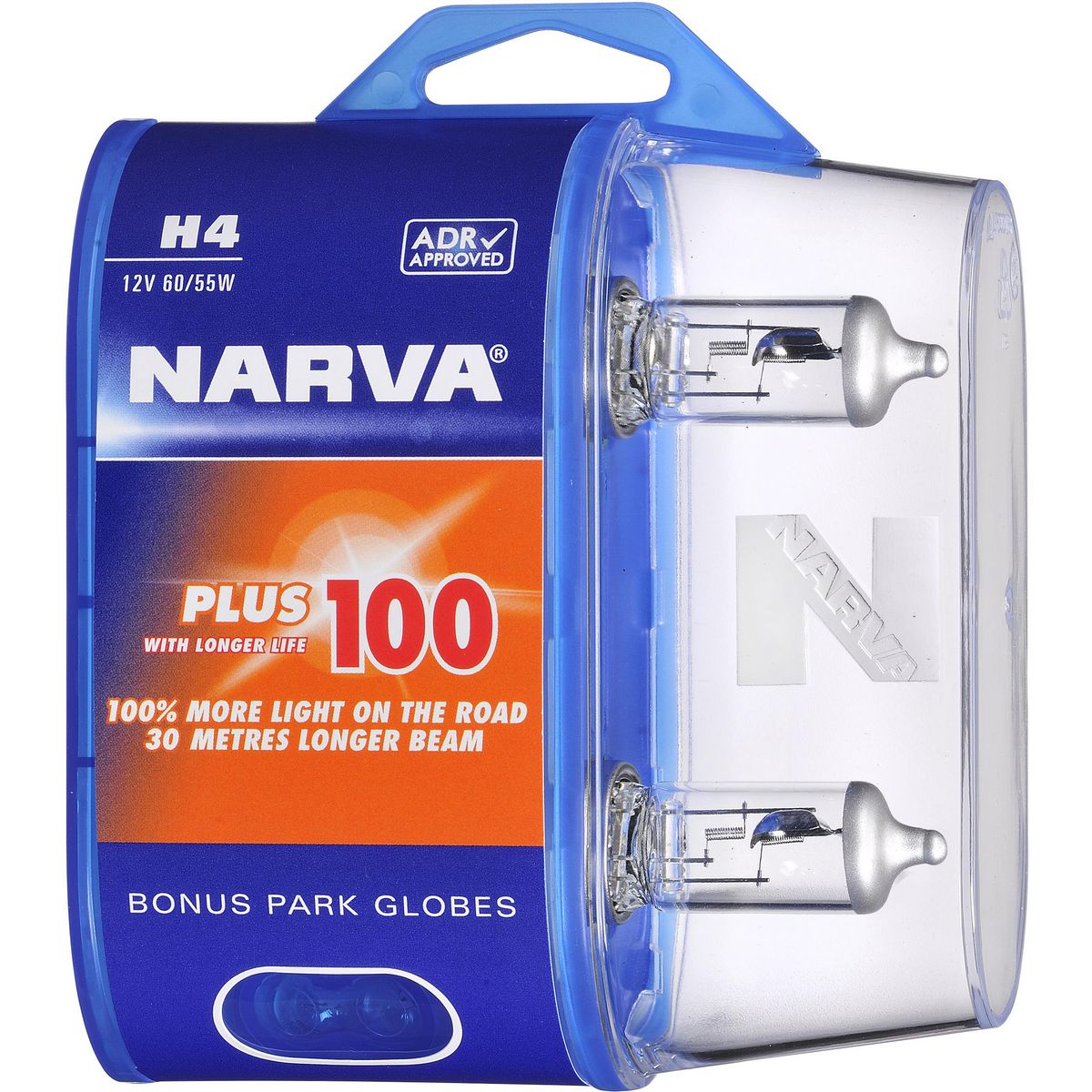 Narva H4 12V 60/55W Plus 100 Longer Life Halogen Headlight Globes 48872BL2