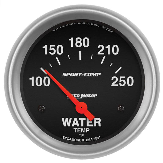 Autometer Sport-Comp 2-5/8in Water Temp Gauge 100-250F Short Sweep Electric AU3531