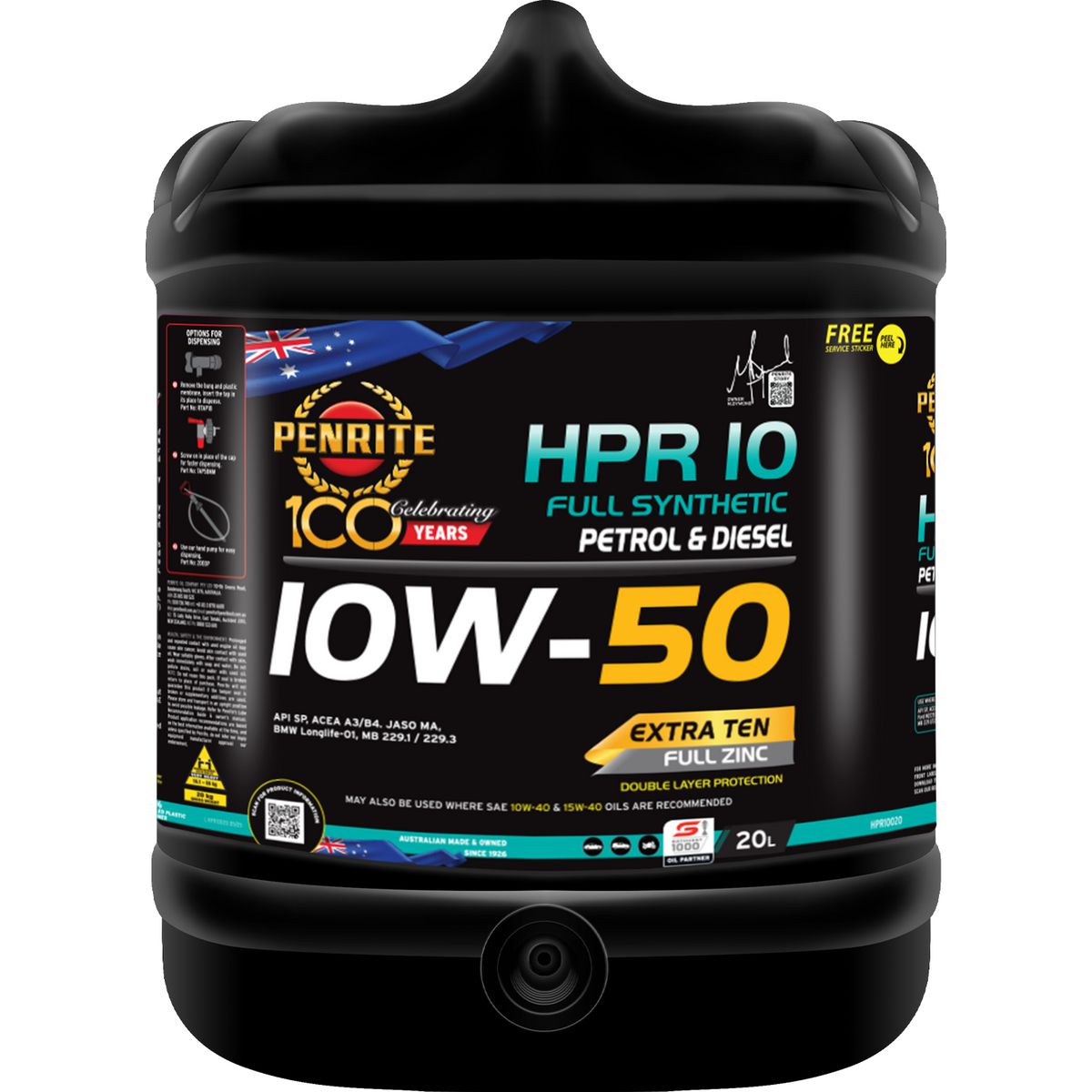 Penrite HPR 10 SAE 10W-50 Engine Oil 20L