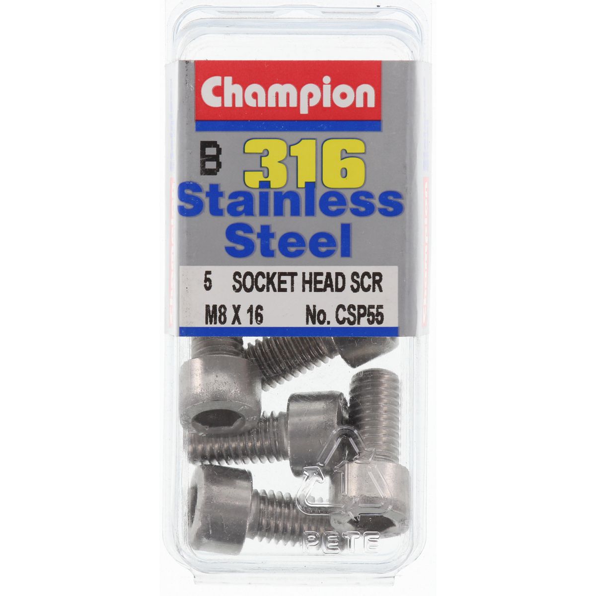 Champion Fasteners Socket Head Cap Screw Stainless Steel M8X16mm 316/A4 CSP55
