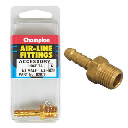 Champion Fasteners Hose Tail Straight Male Brass 1/4 X 1/4In B207B