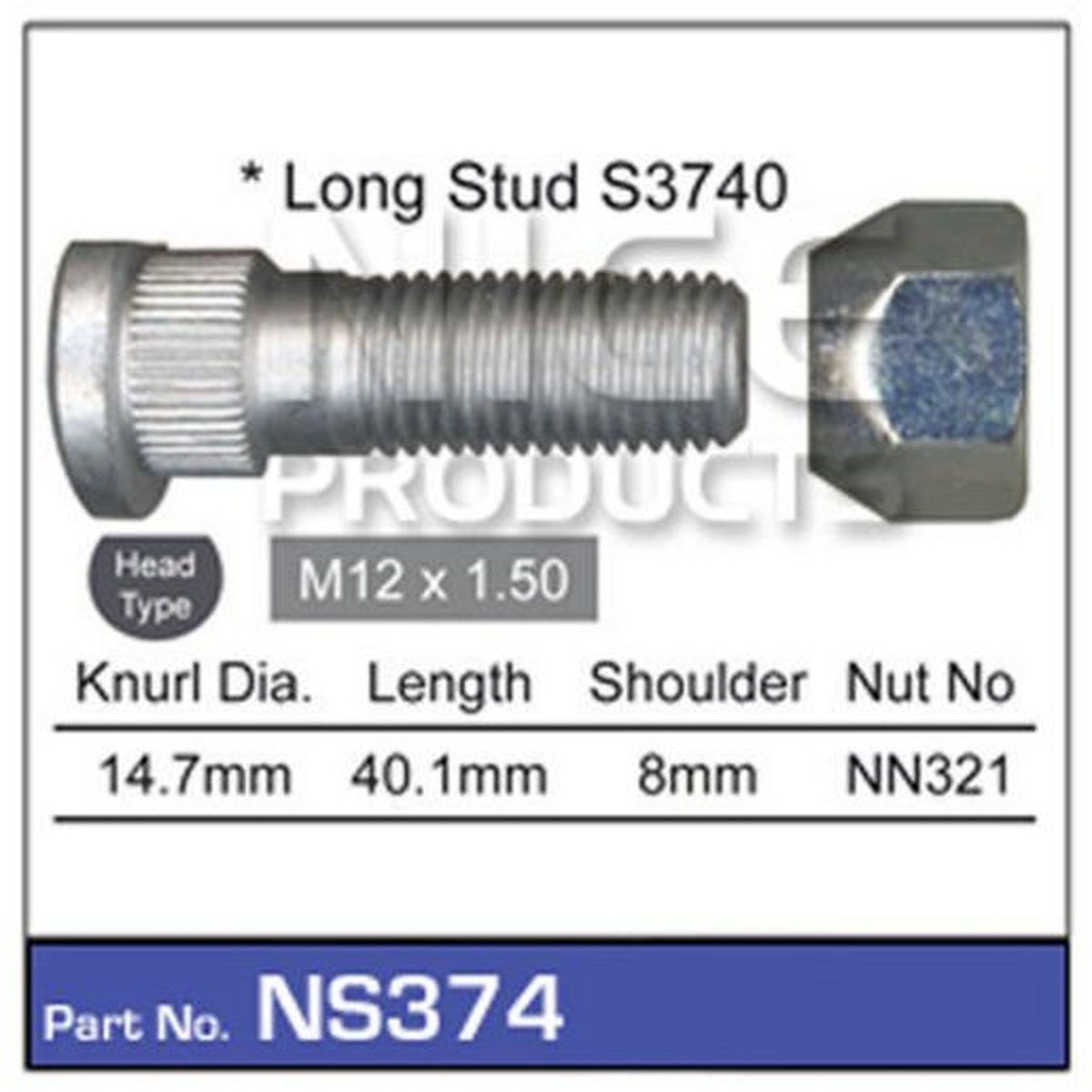 NICE Wheel Stud & Nut M12x1.50 40.1mm NS374