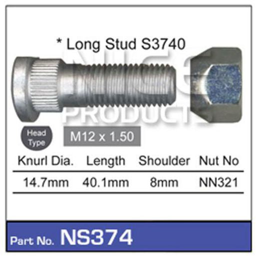NICE Wheel Stud & Nut M12x1.50 40.1mm NS374