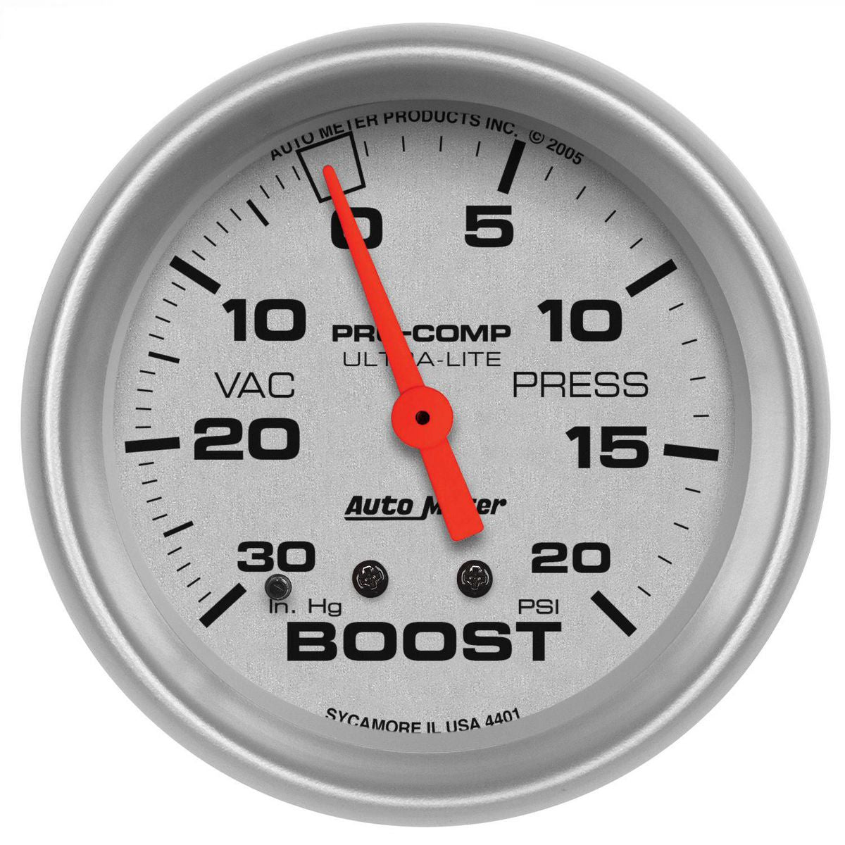 Autometer Ultra-Lite 2-5/8in Boost/Vacuum Gauge 30in/Hg 20PSI Mechanical AU4401