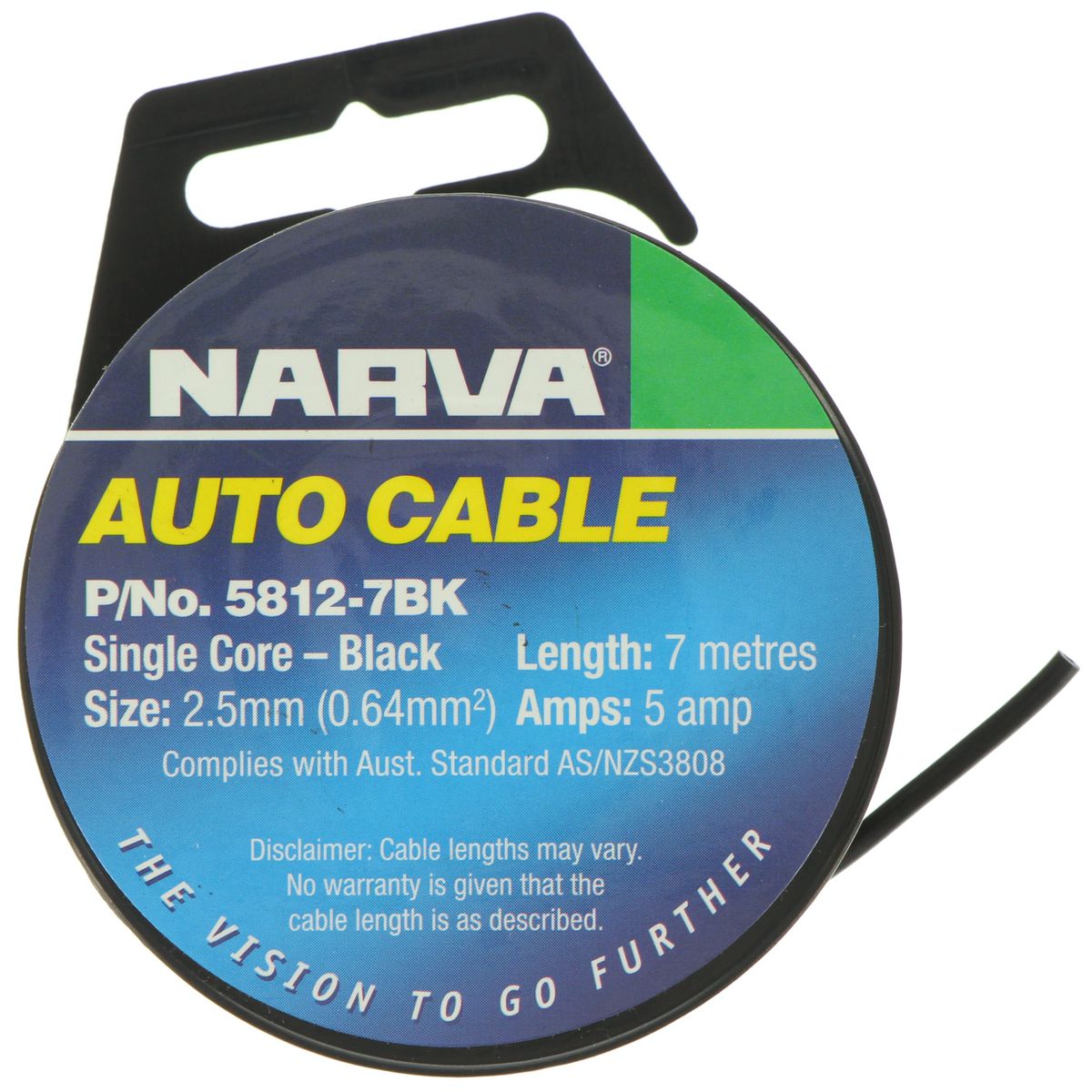 Narva Auto Cable 5A 2.5mm x 7m Black 5812-7BK