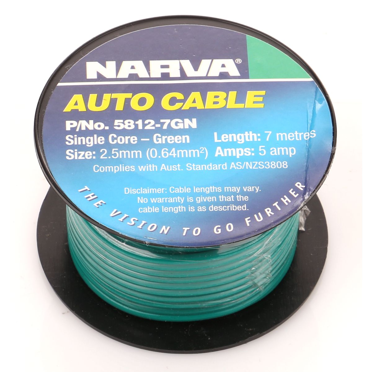 Narva Auto Cable 5A 2.5mm x 7m Green 5812-7GN