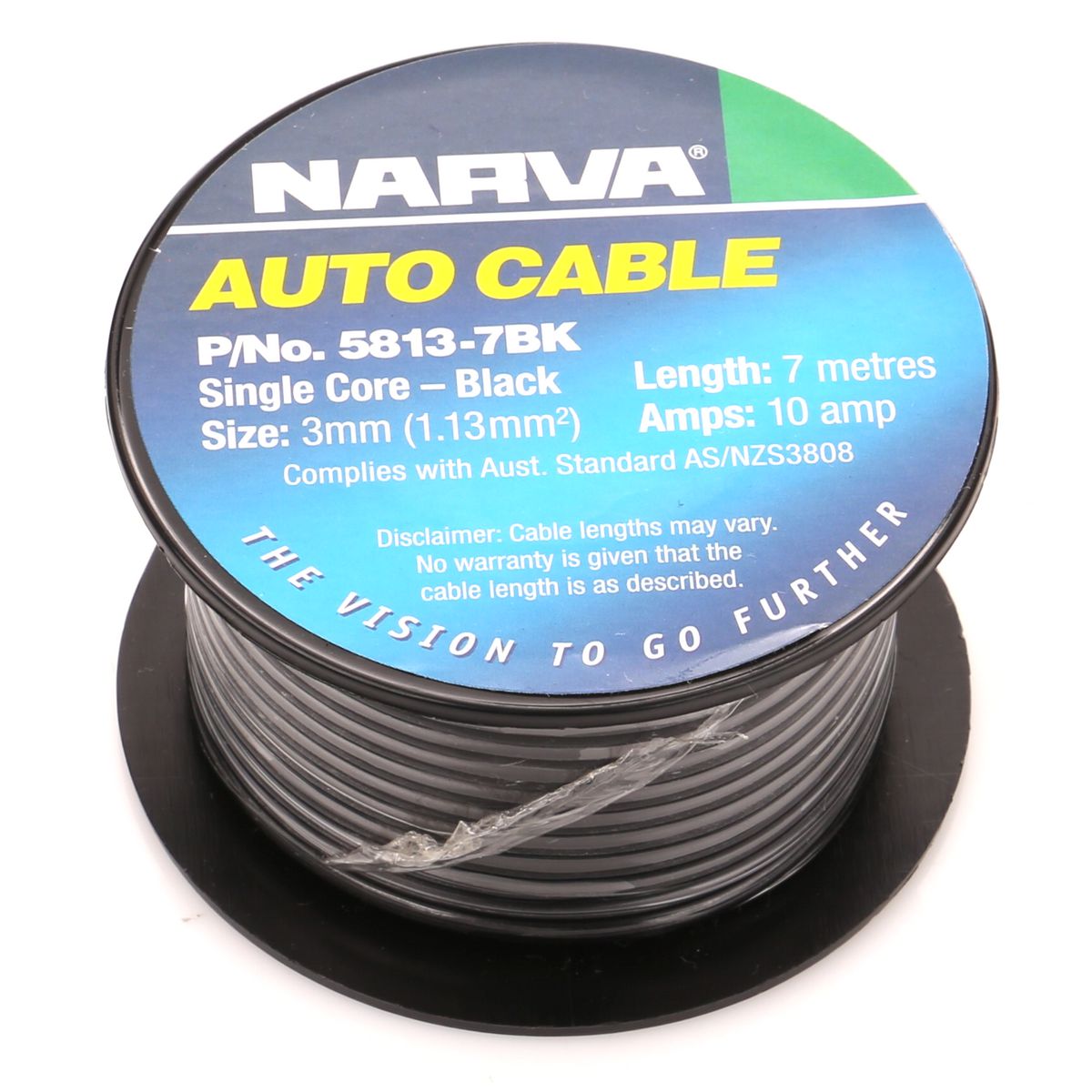 Narva Auto Cable 10A 3mm x 7m Black 5813-7BK