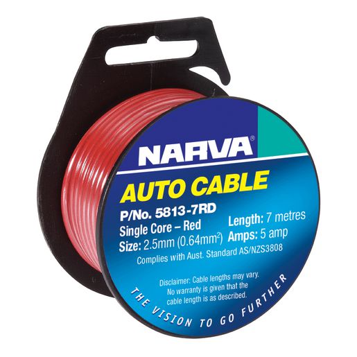 Narva Auto Cable 10A 3mm x 7m Red 5813-7RD