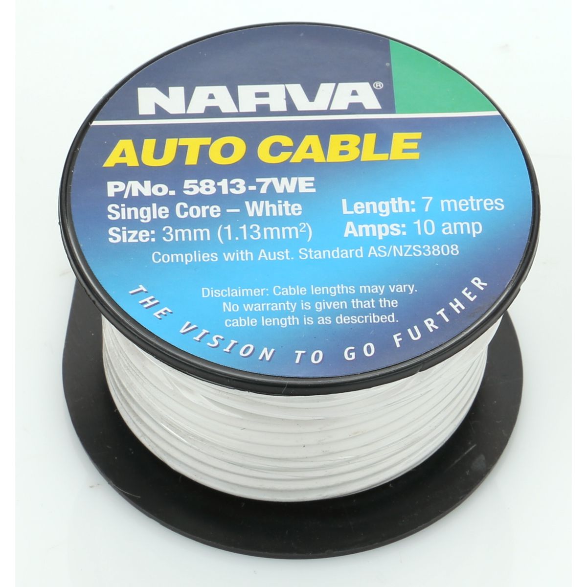 Narva Auto Cable 10A 3mm x 7m White 5813-7WE
