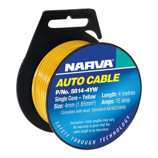 Narva Auto Cable 15A 4mm x 4m Yellow 5814-4YW